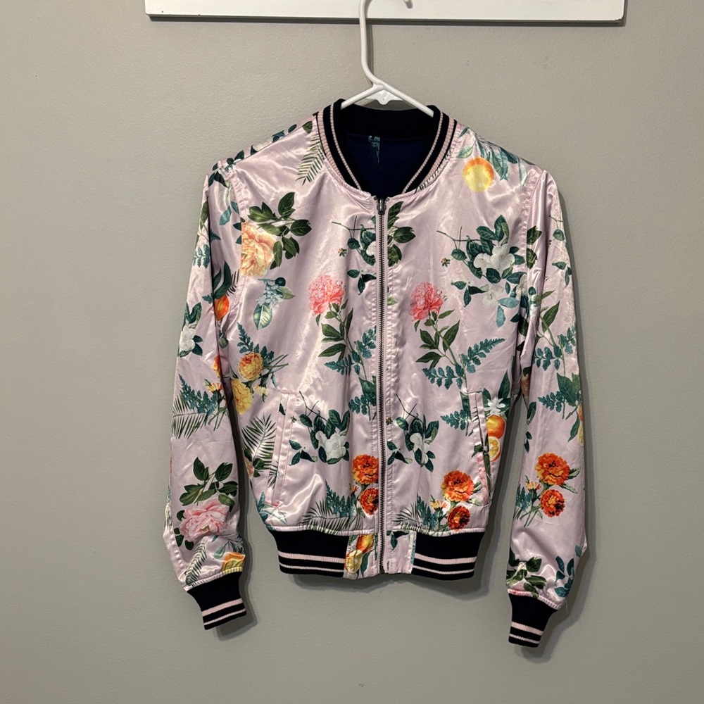American eagle reversible Floral Satin Bomber Jacket - Pink